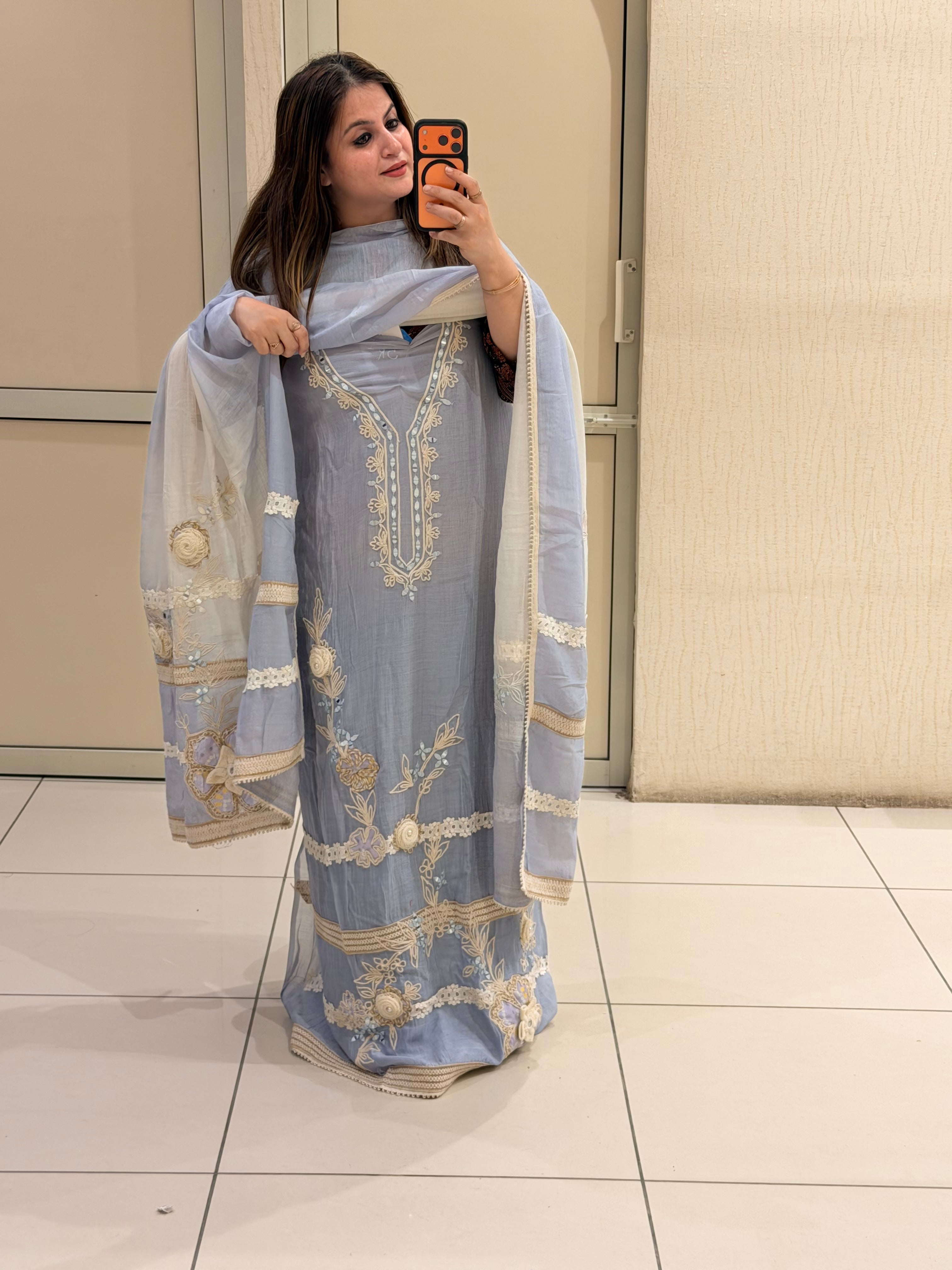 Light Blue Exclusive Mul Embroidered Unstitched Suit (Premium Collection)