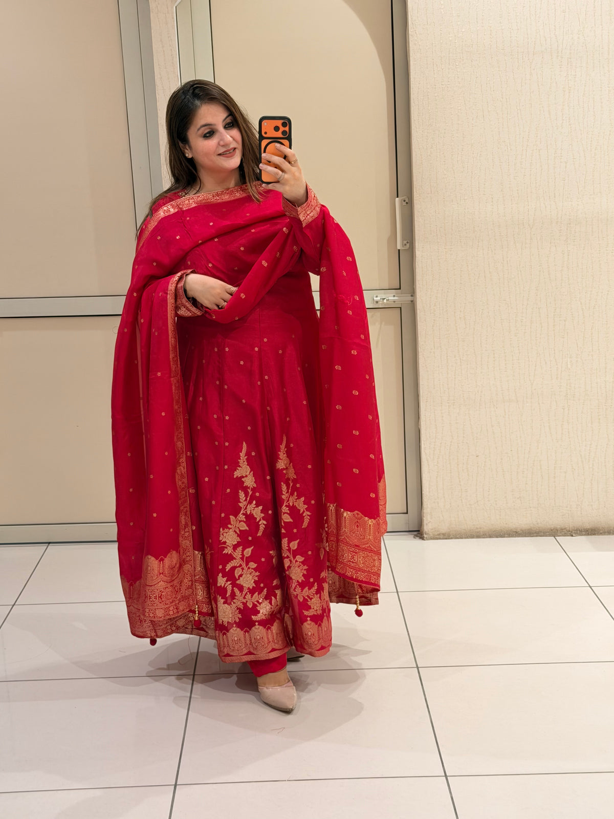 Rani Pink Silk Embroidered Anarkali Suit Set with Banarasi Dupatta