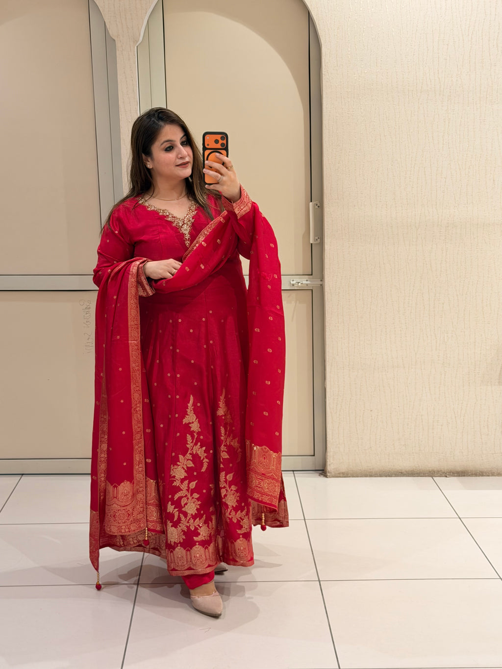 Rani Pink Silk Embroidered Anarkali Suit Set with Banarasi Dupatta