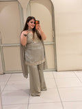 Elegant Grey Embroidered Party Wear Palazzo Suit Set