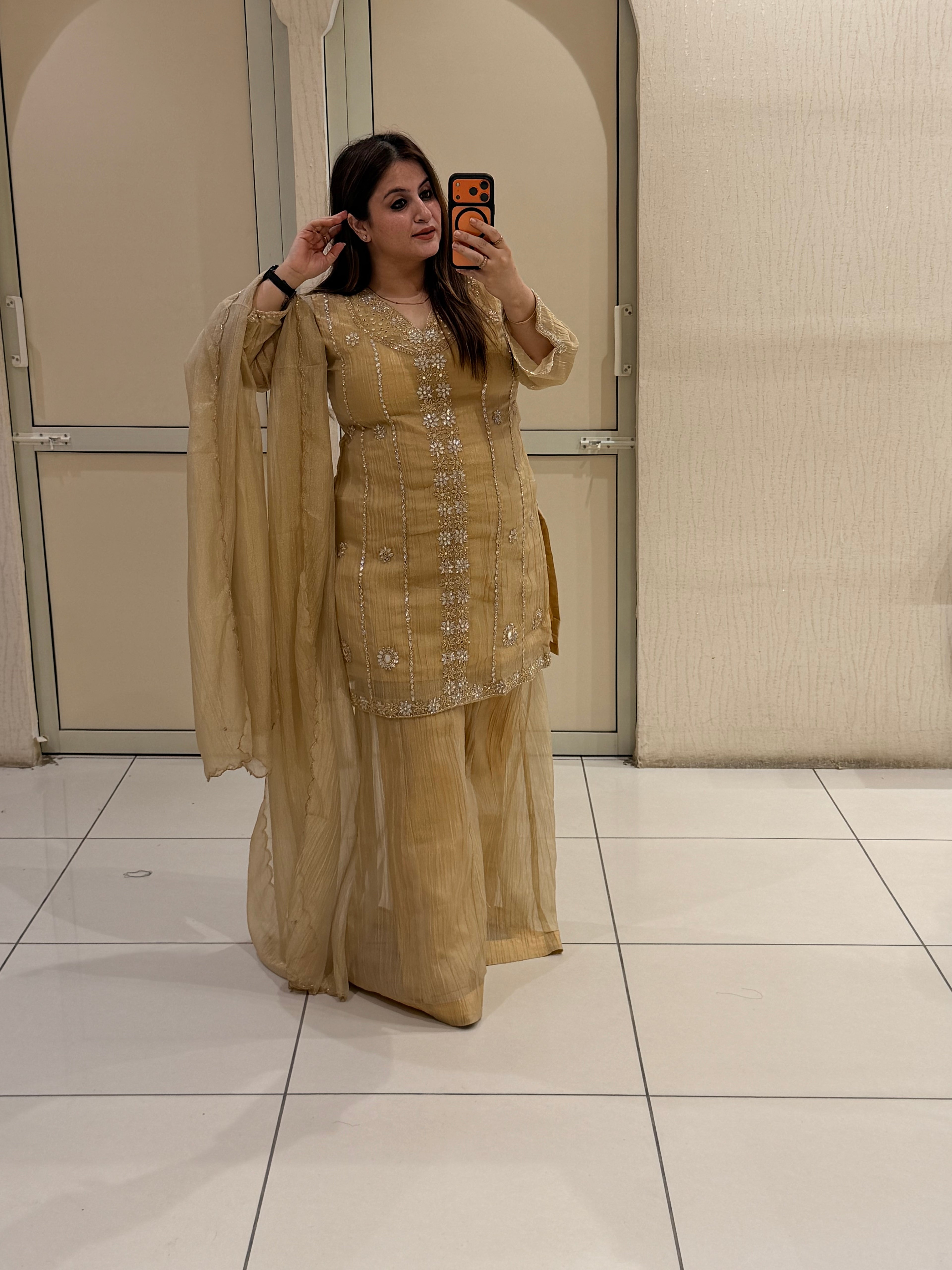 Mustard Yellow Embroidered Party Wear Sharara Suit Set