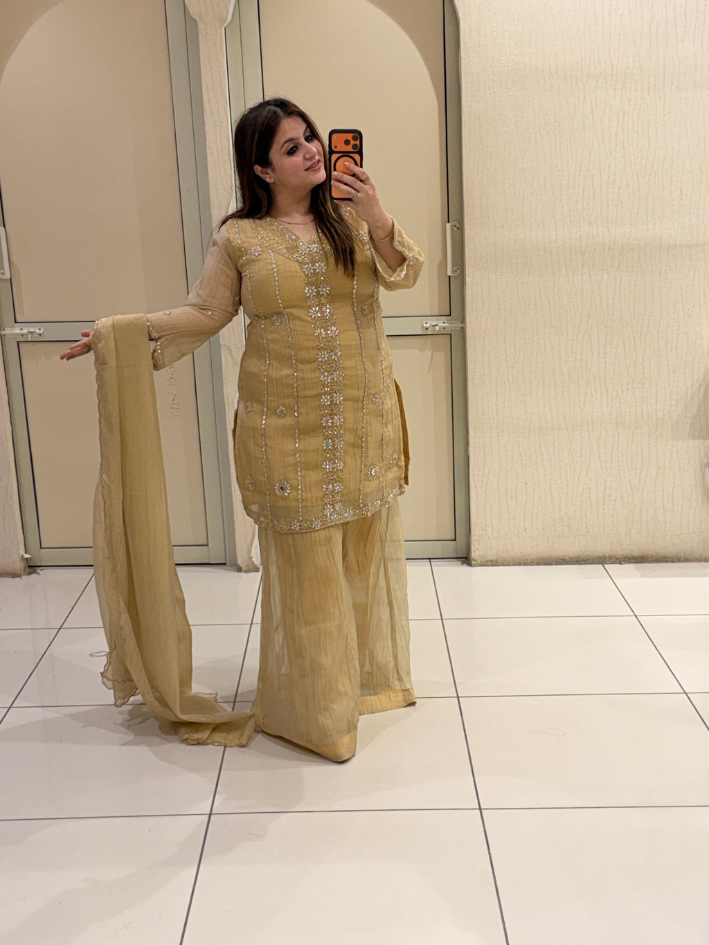 Mustard Yellow Embroidered Party Wear Sharara Suit Set