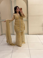 Mustard Yellow Embroidered Party Wear Sharara Suit Set