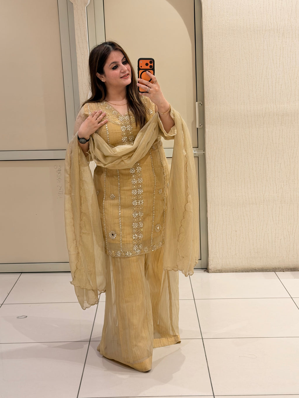 Mustard Yellow Embroidered Party Wear Sharara Suit Set