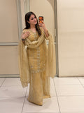 Mustard Yellow Embroidered Party Wear Sharara Suit Set