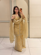 Mustard Yellow Embroidered Party Wear Sharara Suit Set