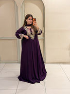 Wine Purple Handwork Embroidered Party Wear Maxi Dress
