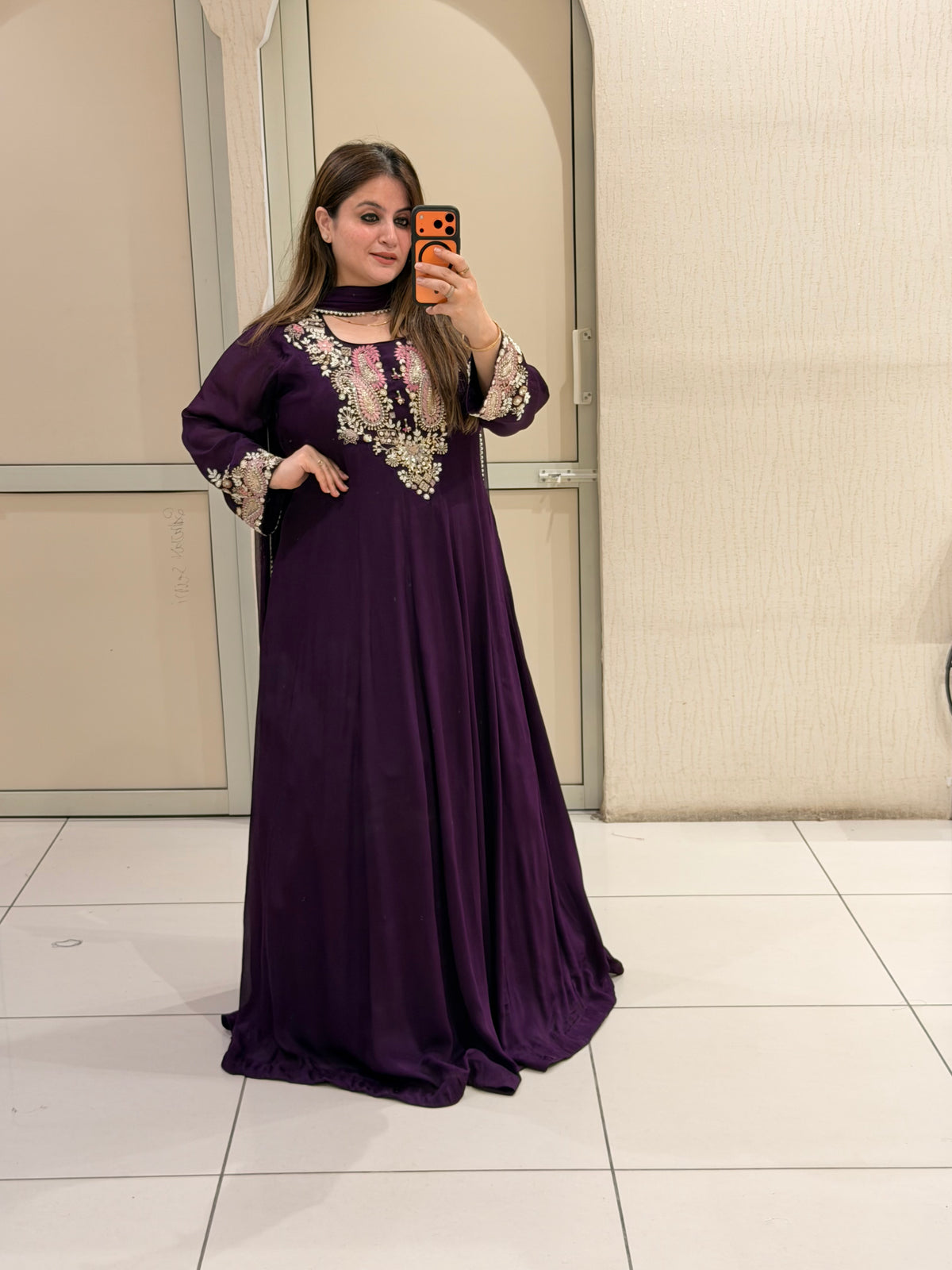 Wine Purple Handwork Embroidered Party Wear Maxi Dress