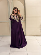 Wine Purple Handwork Embroidered Party Wear Maxi Dress