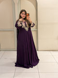 Wine Purple Handwork Embroidered Party Wear Maxi Dress