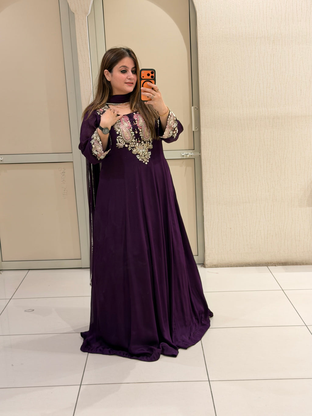 Wine Purple Handwork Embroidered Party Wear Maxi Dress