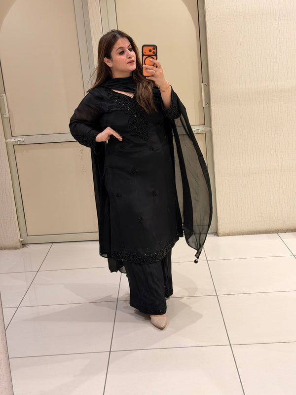 Black Handwork Embroidered Party Wear Suit Set