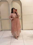 Peach Chinon Floral Embroidered Party Wear Anarkali Suit