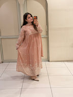 Peach Chinon Floral Embroidered Party Wear Anarkali Suit