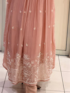 Peach Chinon Floral Embroidered Party Wear Anarkali Suit