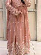 Peach Chinon Floral Embroidered Party Wear Anarkali Suit