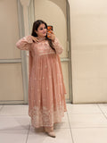 Peach Chinon Floral Embroidered Party Wear Anarkali Suit