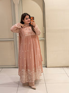 Peach Chinon Floral Embroidered Party Wear Anarkali Suit