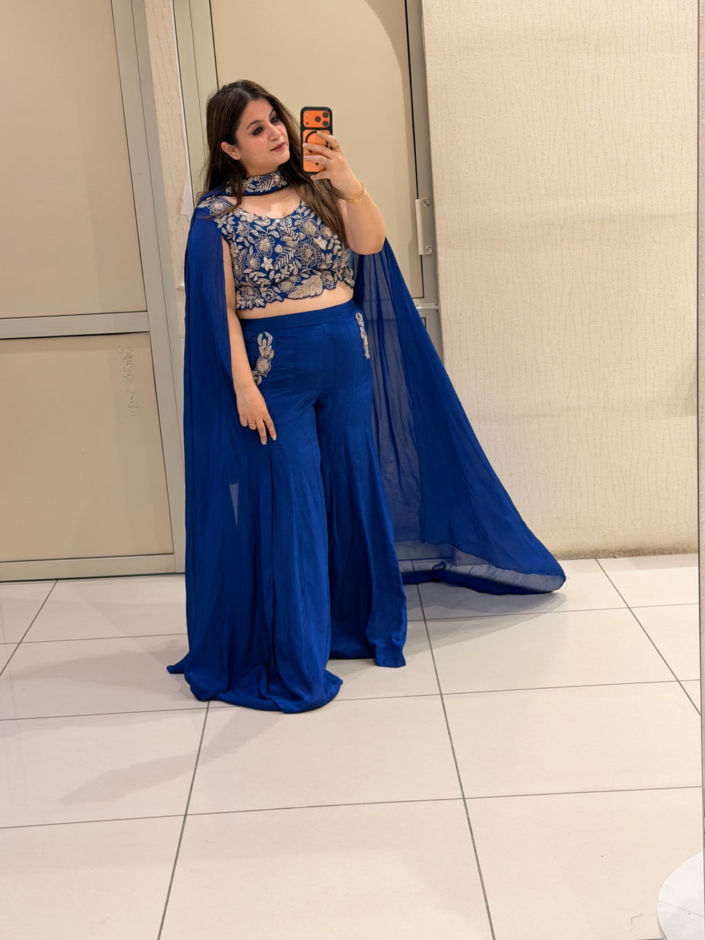 Royal Blue Embroidered Indo-Western Co-Ord Set with Cape
