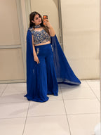 Royal Blue Embroidered Indo-Western Co-Ord Set with Cape