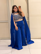 Royal Blue Embroidered Indo-Western Co-Ord Set with Cape