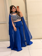 Royal Blue Embroidered Indo-Western Co-Ord Set with Cape