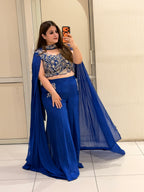 Royal Blue Embroidered Indo-Western Co-Ord Set with Cape
