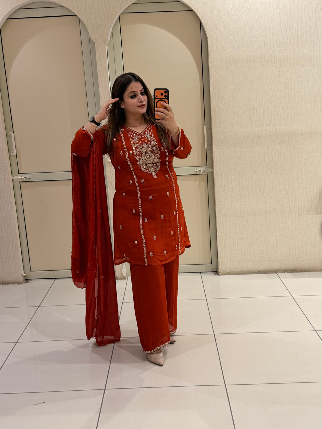 Red Embroidered Partywear Suit Set (M–XXL)