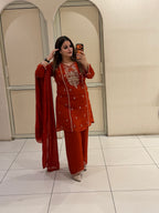 Red Embroidered Partywear Suit Set (M–XXL)