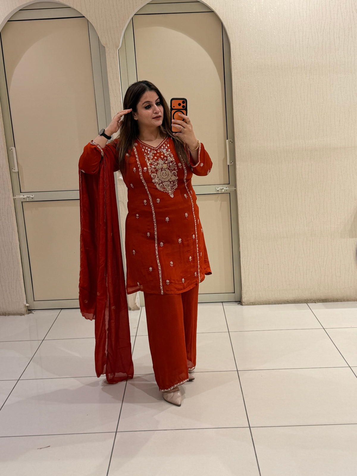 Red Embroidered Partywear Suit Set (M–XXL)