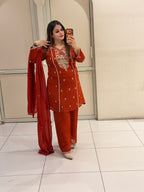 Red Embroidered Partywear Suit Set (M–XXL)