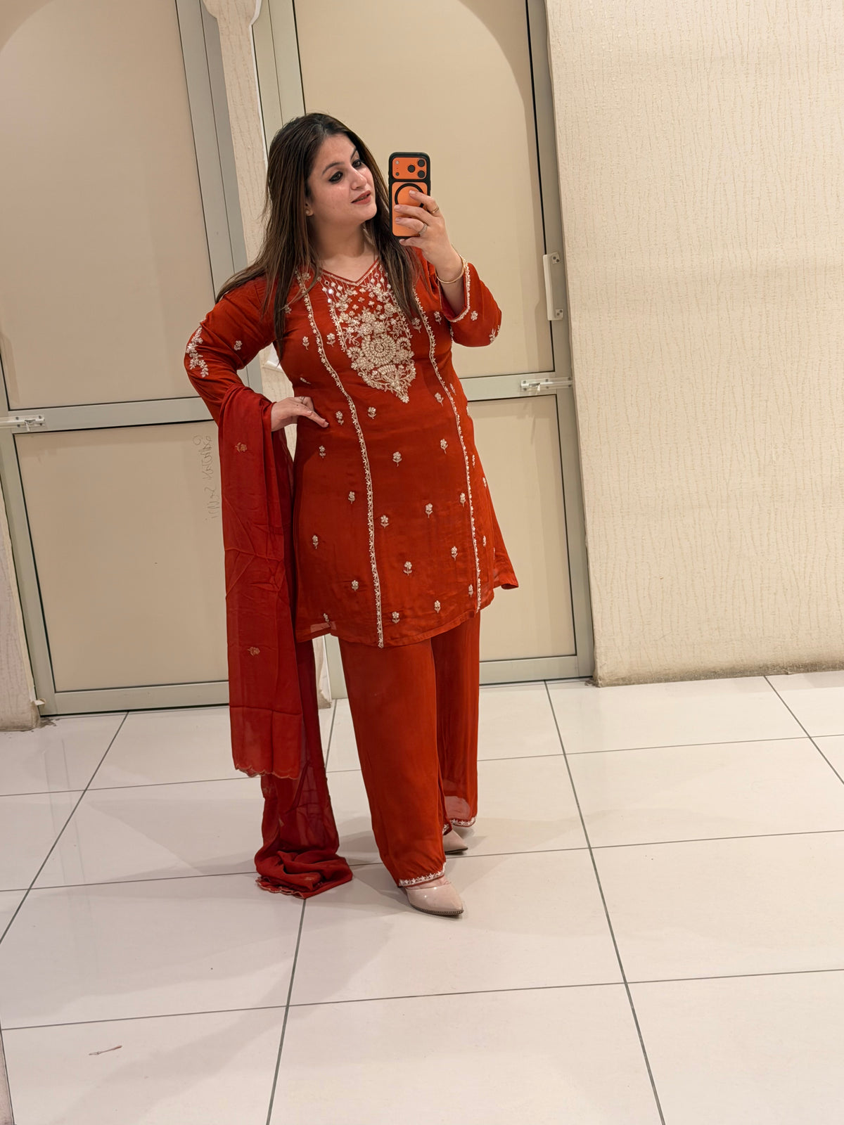 Red Embroidered Partywear Suit Set (M–XXL)