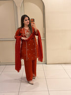 Red Embroidered Partywear Suit Set (M–XXL)