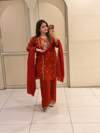 Red Embroidered Partywear Suit Set (M–XXL)