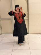 Black & Red Pure Soft Organza Embroidered Suit (Free Size up to XL)