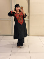 Black & Red Pure Soft Organza Embroidered Suit (Free Size up to XL)