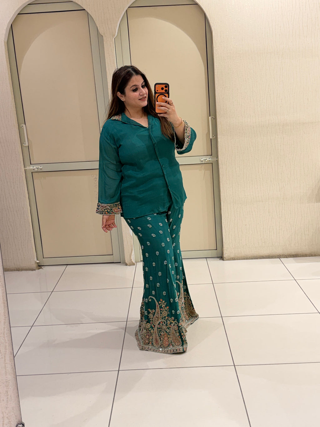 Teal Green Designer Handwork Two-Piece Suit Set