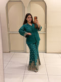 Teal Green Designer Handwork Two-Piece Suit Set