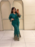 Teal Green Designer Handwork Two-Piece Suit Set