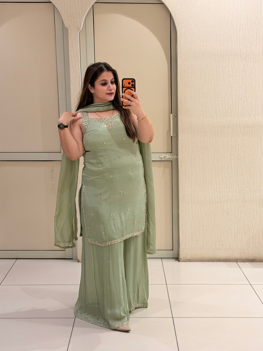 Sage Green Embellished Party Wear Suit Set