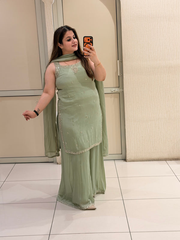 Sage Green Embellished Party Wear Suit Set