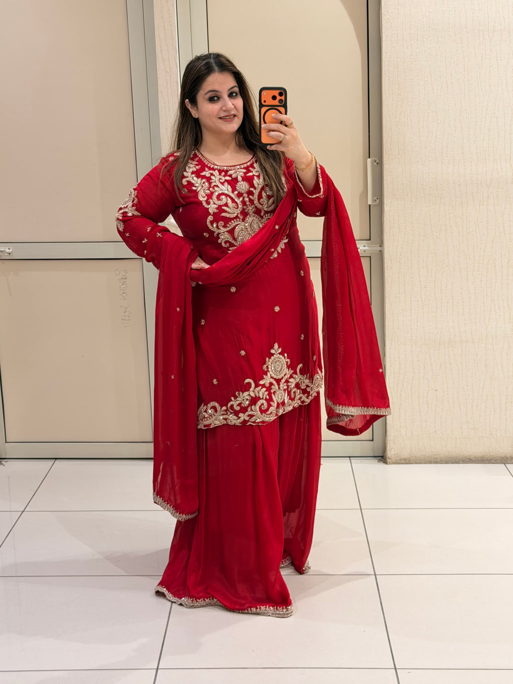 Red Designer Embroidered Party Wear Suit Set