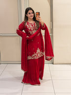 Red Designer Embroidered Party Wear Suit Set