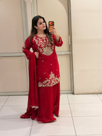 Red Designer Embroidered Party Wear Suit Set