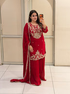 Red Designer Embroidered Party Wear Suit Set