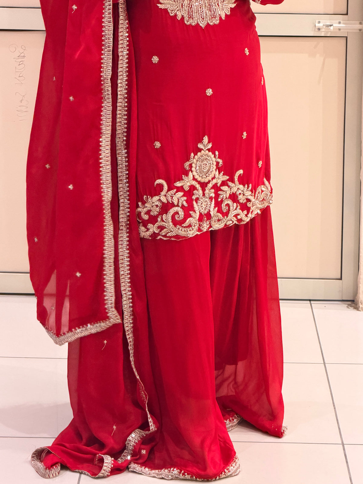 Red Designer Embroidered Party Wear Suit Set
