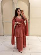 Peach Chinon Embroidered Dress Set (M–XXL)