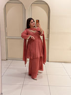Peach Chinon Embroidered Dress Set (M–XXL)