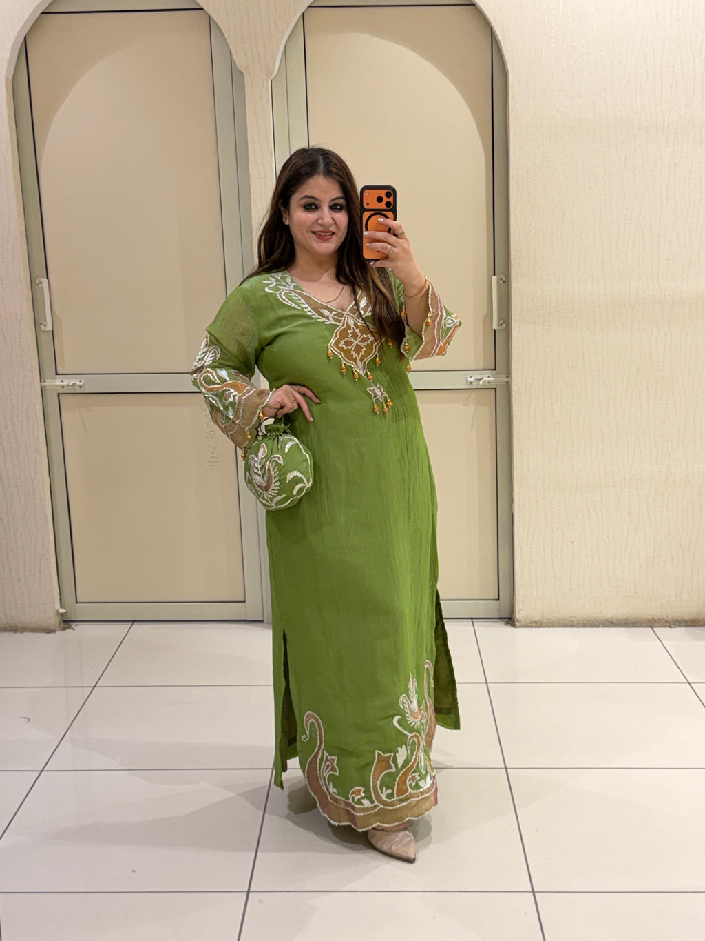 Green Embroidered Side-Slit Dress with Bottom (L–XXL)