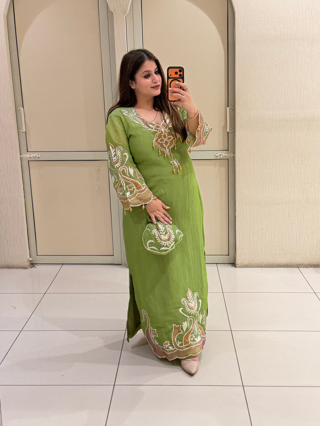 Green Embroidered Side-Slit Dress with Bottom (L–XXL)